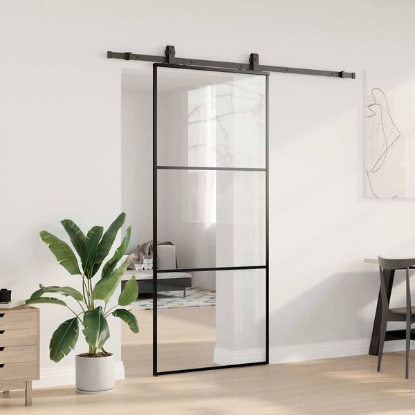 vidaXL Sliding Door with Hardware Set Black 90x205 cm ESG Glass
