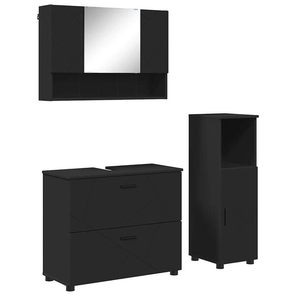 vidaXL Bathroom Furniture Set with Drawer 3 pcs Black Engineered wood