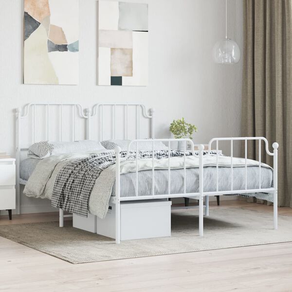 vidaXL Metal Bed Frame without Mattress with Footboard&nbsp;White 140x190cm