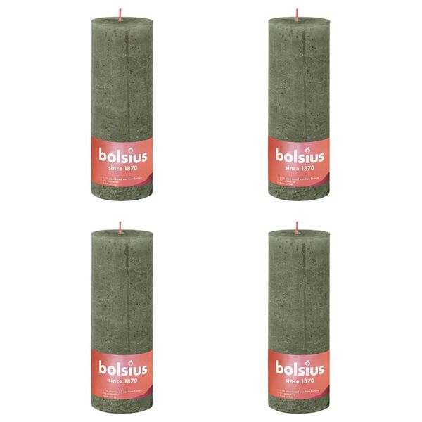 Bolsius Rustic Pillar Candles Shine 4 pcs 190x68 mm Fresh Olive