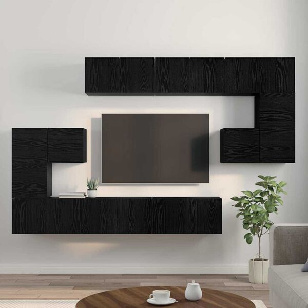 vidaXL TV Cabinet Set Wall-mounted 10 pcs Black Oak Engineered Wood