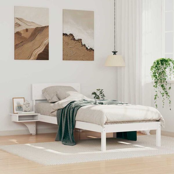 vidaXL Bed Frame with Headboard White 75 x 190 cm Solid Pine Wood