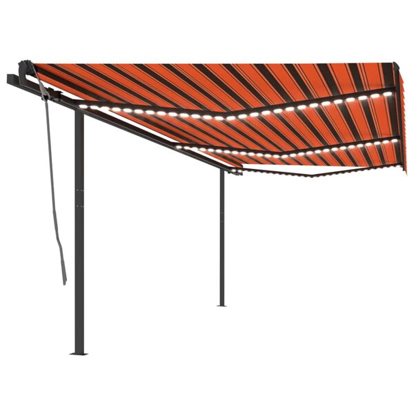 vidaXL Manual Retractable Awning with LED 6x3 m Orange and Brown