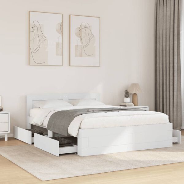 vidaXL Bed Frame with Headboard without Mattress White 140x200 cm