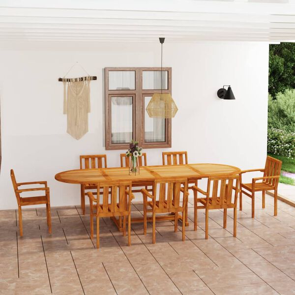 vidaXL 9 Piece Garden Dining Set Solid Teak Wood
