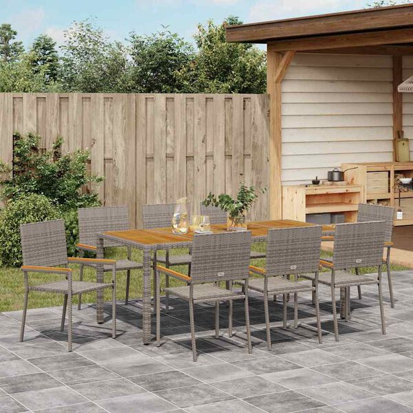 vidaXL Garden Dining Set 9 pcs Grey Poly Rattan