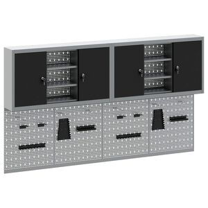 vidaXL Tool Cabinet Set with Shelf 6 pcs Black Powder-Coated Steel