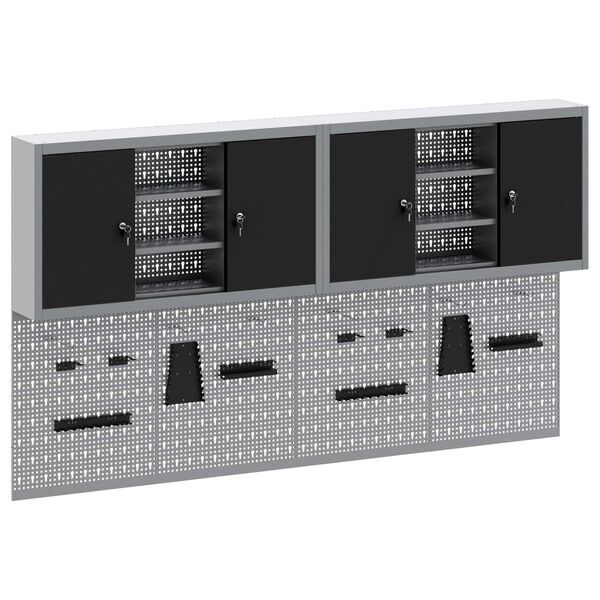 vidaXL Tool Cabinet Set with Shelf 6 pcs Black Powder-Coated Steel