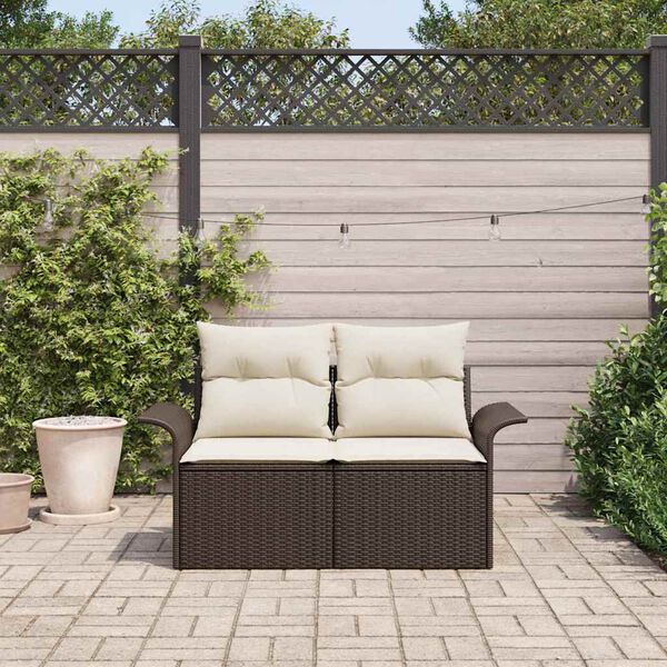 vidaXL Garden Sofa with Cushion Brown 141 x 62 x 69cm Poly Rattan
