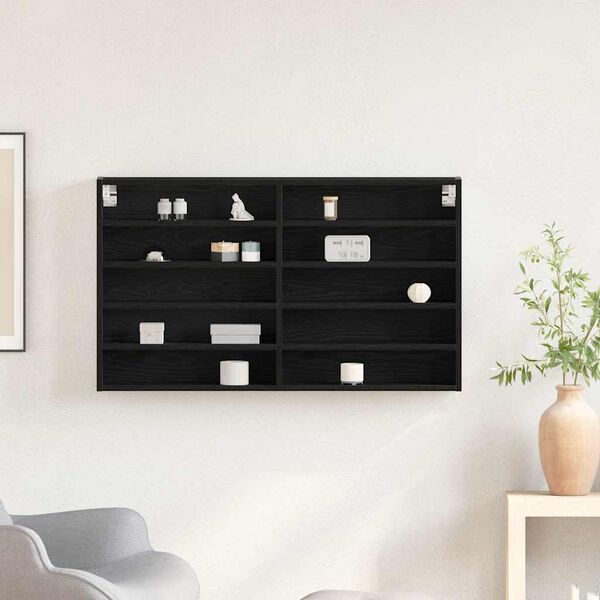 vidaXL Display Cabinet Black Oak 100 x 15 x 58 cm Engineered Wood