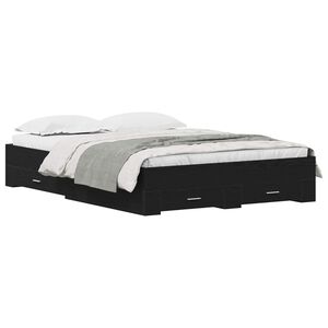 vidaXL Bed Frame with Drawer Black Oak 140 x 190 cm Engineered Wood