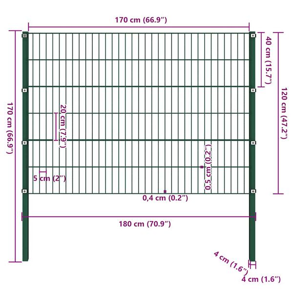 vidaXL Fence Panel with Posts Iron 176.5x120 cm Green
