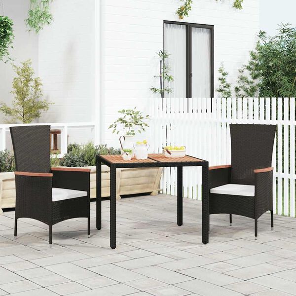 vidaXL Garden Table with Wooden Top Black Poly Rattan&Solid Wood Acacia
