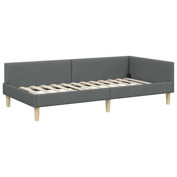 vidaXL Corner Bed Frame with Headboard Dark Grey 100 x 200 cm Fabric