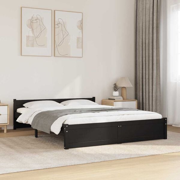 vidaXL Bed Frame without Mattress Black Solid Wood 140x190 cm