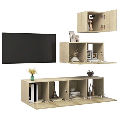 vidaXL 4 Piece TV Cabinet Set Sonoma Oak Engineered Wood