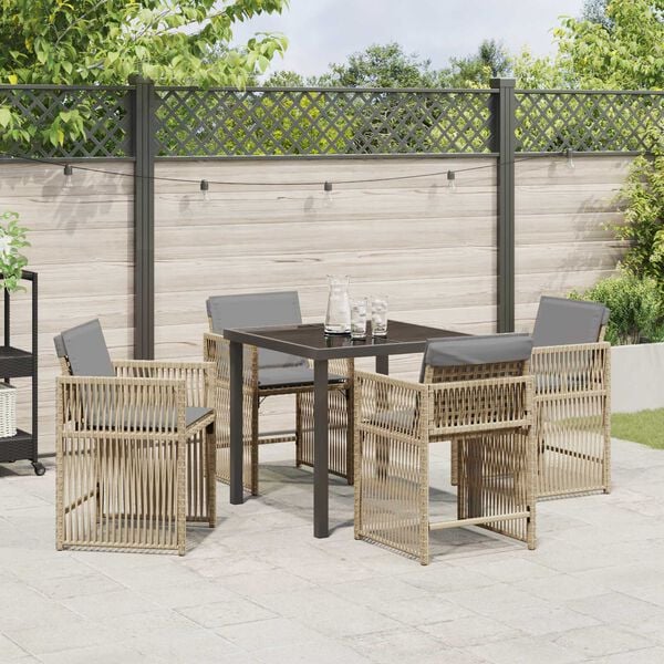 vidaXL Garden Dining Set 5 pcs Beige Poly Rattan