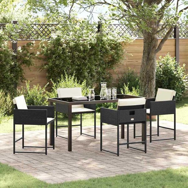 vidaXL Garden Dining Set 5 pcs Black Poly Rattan