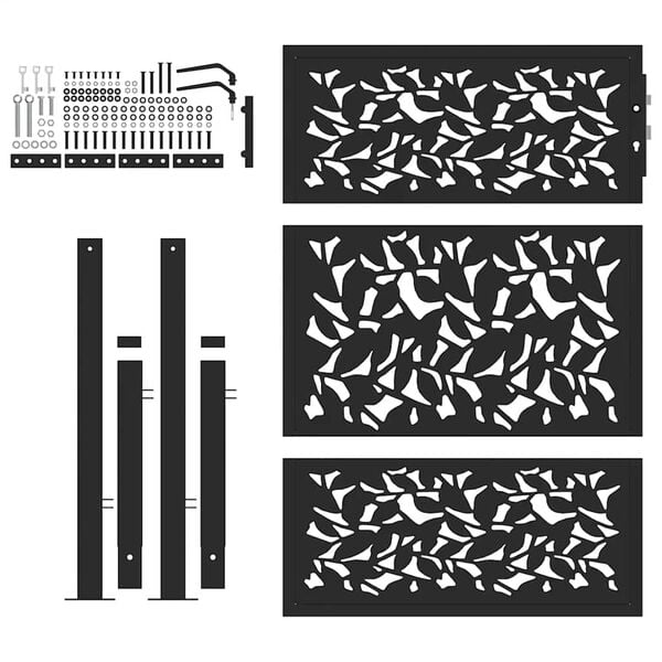 vidaXL Garden Gate Black 100x125 cm Steel Leaf Design