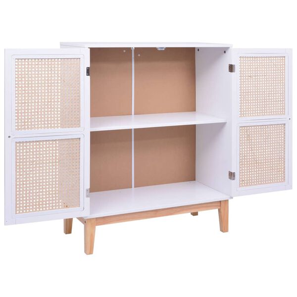 vidaXL Sideboard White 80x35x100 cm MDF and Rattan