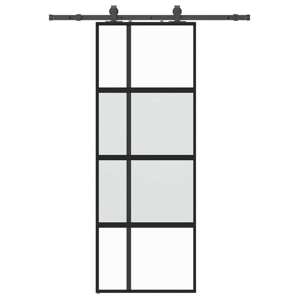 vidaXL Sliding Door with Hardware Set Black 76x205 cm Tempered Glass