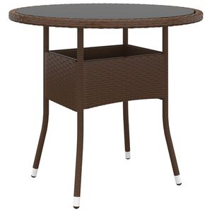 vidaXL Garden Table &Oslash;80x75 cm Tempered Glass and Poly Rattan Brown