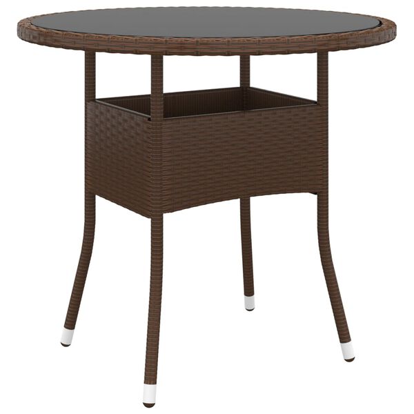 vidaXL Garden Table Ø80x75 cm Tempered Glass and Poly Rattan Brown