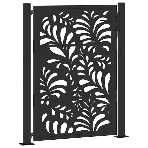 vidaXL Garden Gate Black 100x125 cm Steel Wave Design