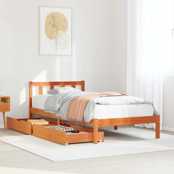 vidaXL Bed Frame without Mattress Wax Brown 100x200 cm Solid Wood Pine