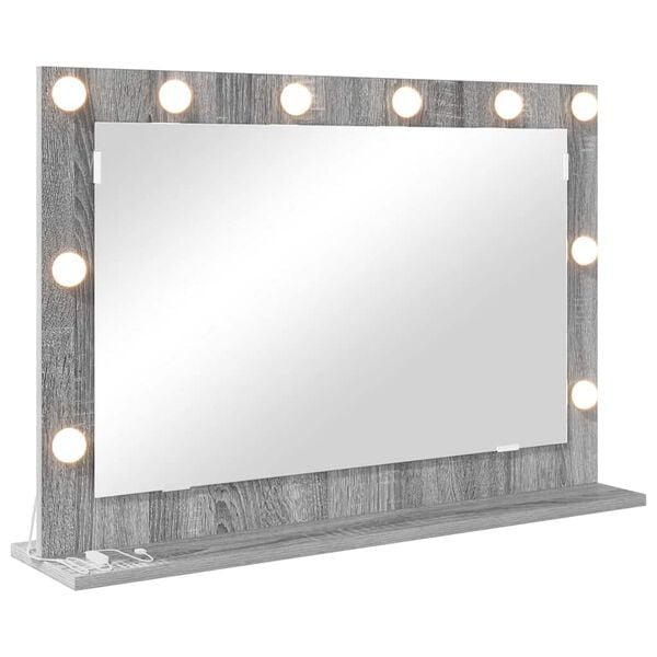 vidaXL Vanity Mirror with LED Strip Lights Grey Sonoma 80 x 55 x 18 cm