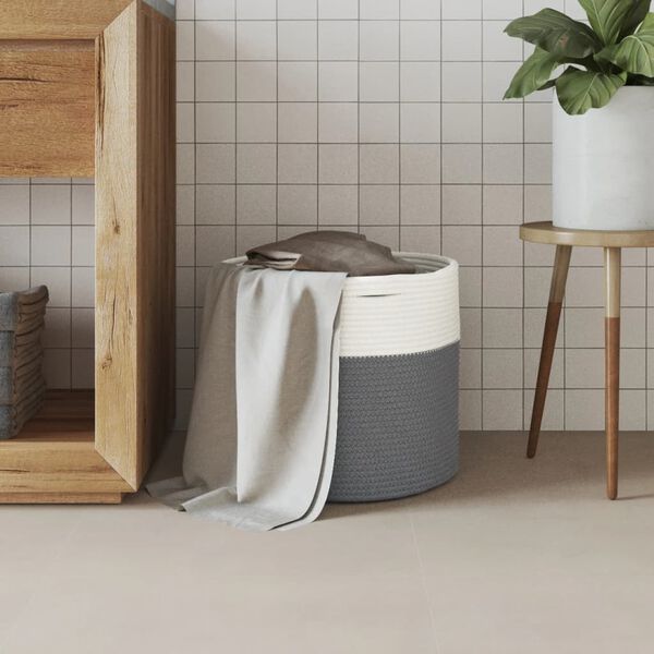 vidaXL Storage Basket Grey and White Ø40x35 cm Cotton