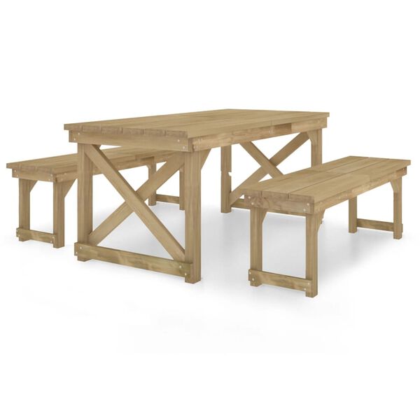 vidaXL 3 Piece Garden Dining Set Impregnated Solid Wood Pine