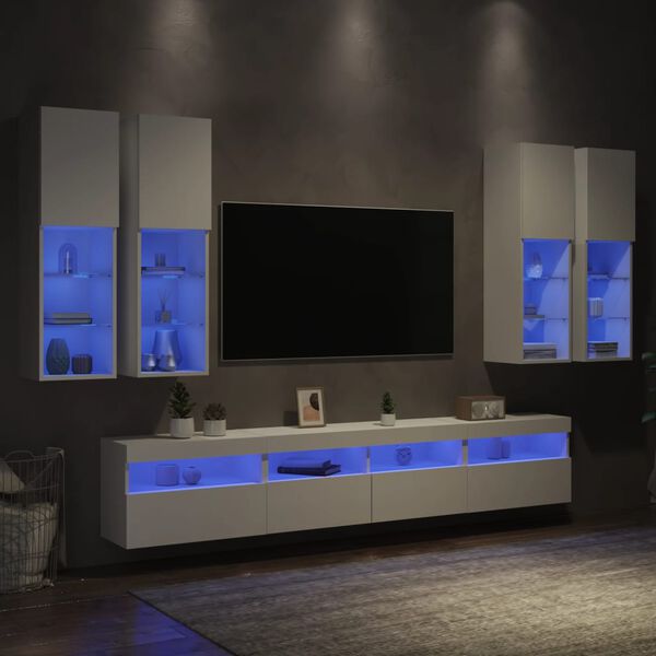 vidaXL 7 Piece TV Wall Cabinet Set with LED Lights White