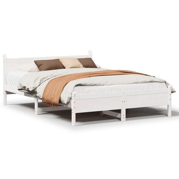 vidaXL Bed Frame without Mattress White 135x190 cm Double Solid Wood Pine