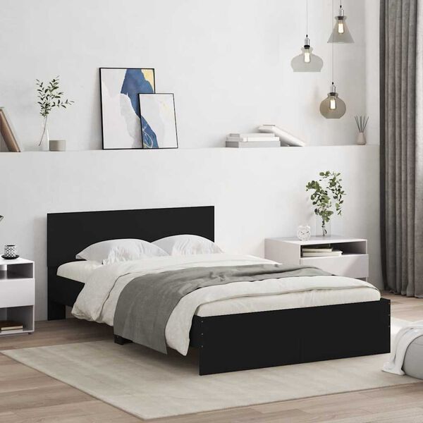 vidaXL Bed Frame with Headboard and LED Black 120x190 cm Small Double