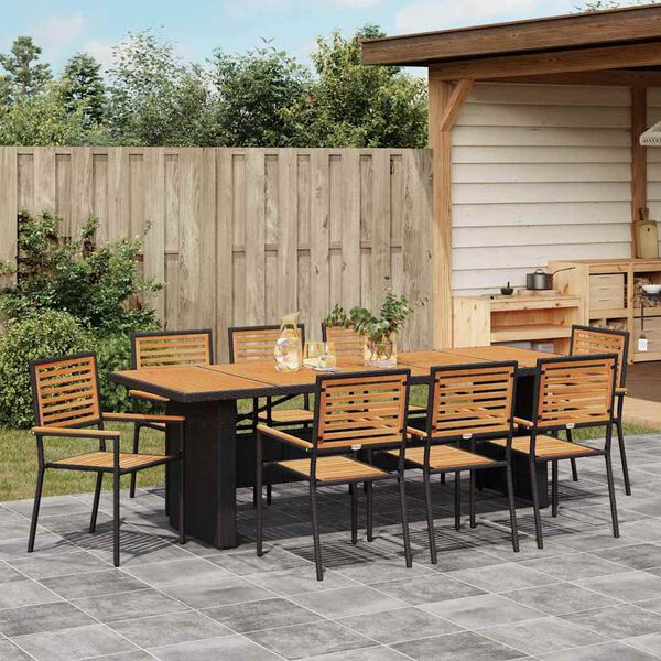 vidaXL Garden Dining Set 9 pcs Black and Brown Poly Rattan