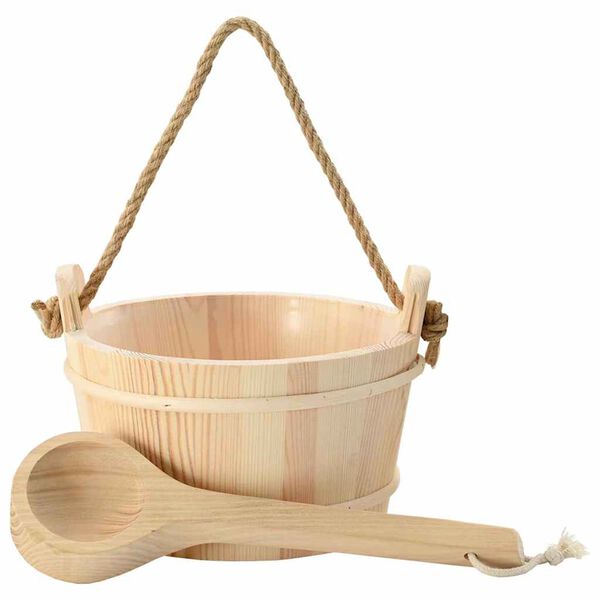 vidaXL Sauna Bucket 2 pcs Brown Solid Pine Wood and Hemp