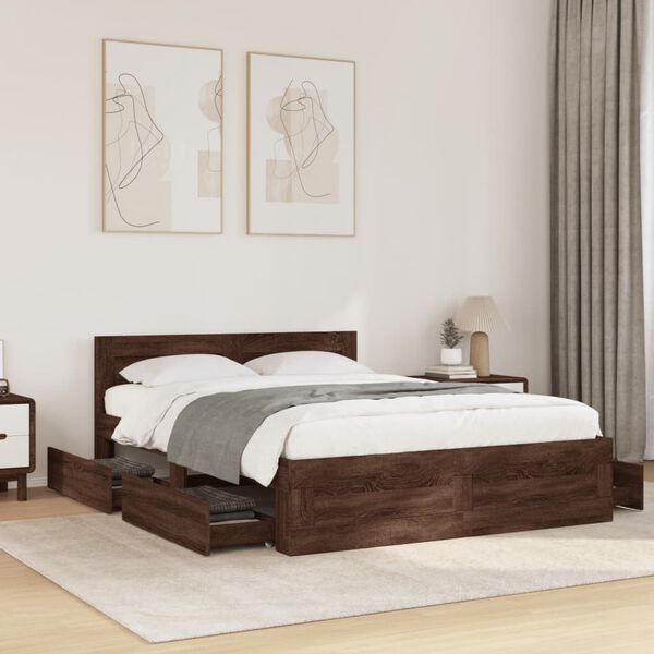 vidaXL Bed Frame with Headboard without Mattress Brown Oak 140x200 cm