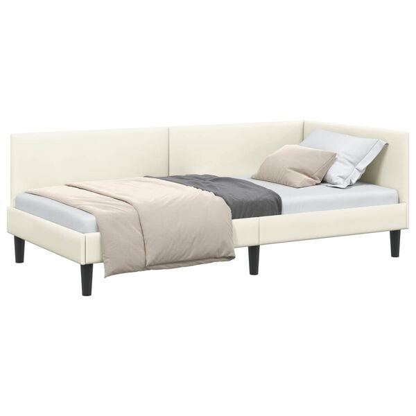 vidaXL Corner Bed Frame with Headboard Cream 100 cm x 200 cm Velvet