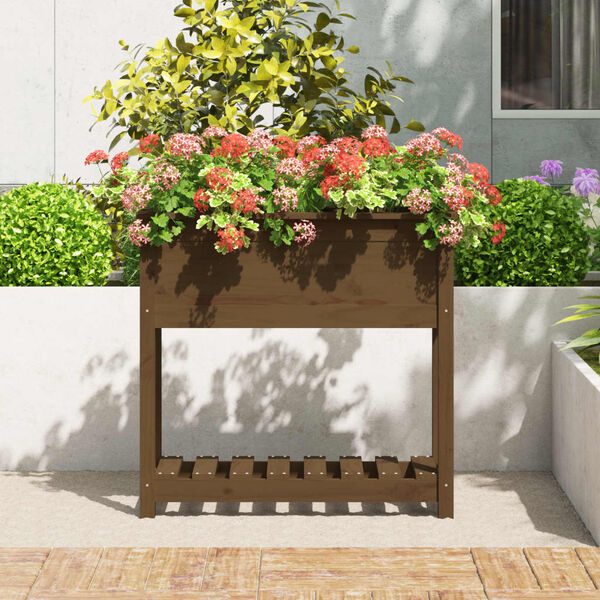 vidaXL Planter with Shelf Honey Brown 82.5x34.5x81 cm Solid Wood Pine