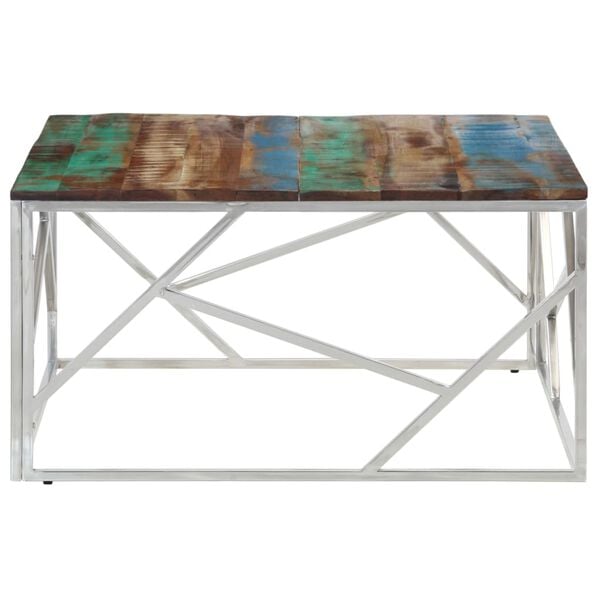 vidaXL Coffee Table Silver Stainless Steel and Solid Reclaimed Wood
