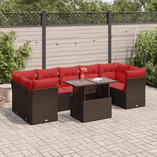 vidaXL 8 Piece Garden Sofa Set with Cushions Brown Poly Rattan Acacia