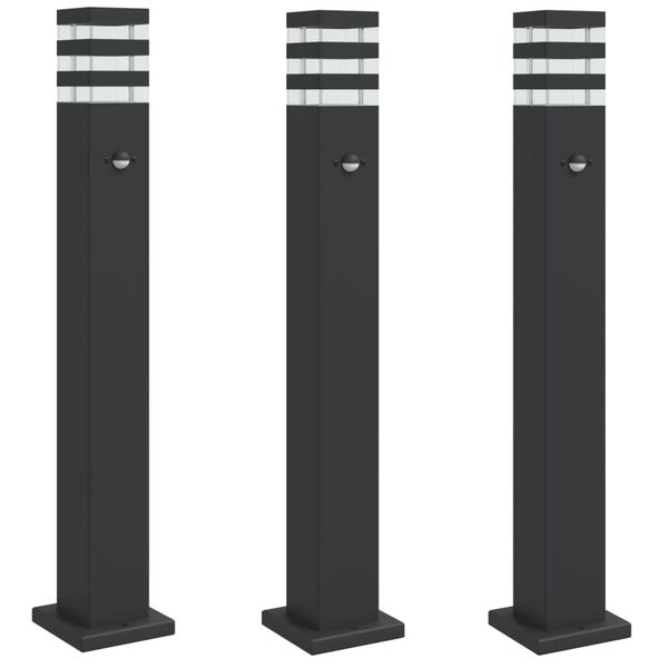 vidaXL Outdoor Floor Lamps with Sensors 3pcs Black 80 cm Aluminium