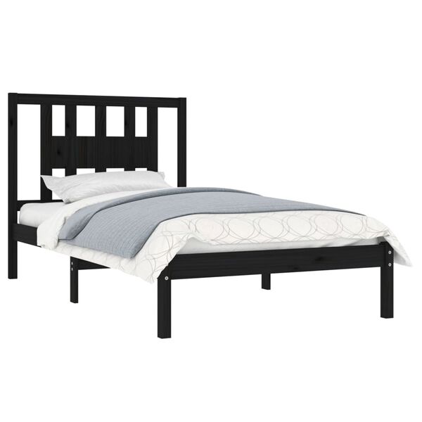 vidaXL Bed Frame without Mattress Black Solid Wood 100x200 cm (810011+818659)