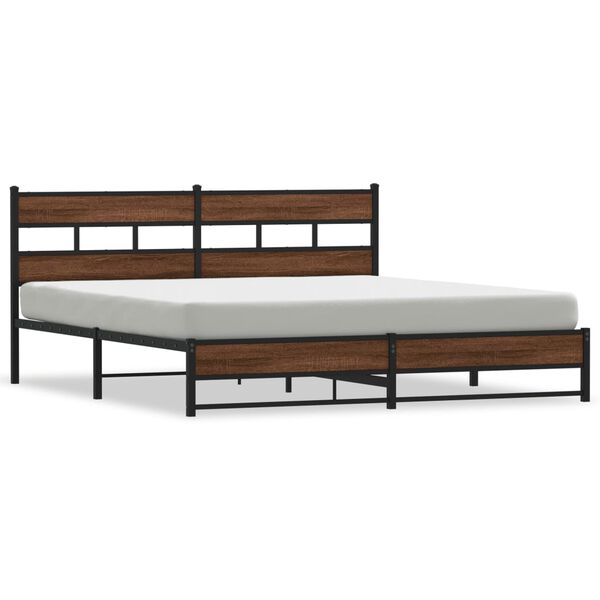 vidaXL Metal Bed Frame without Mattress Brown Oak 193x203 cm