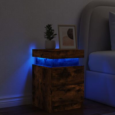 vidaXL Bedside Cabinet with LED Lights Smoked Oak 35x39x55 cm