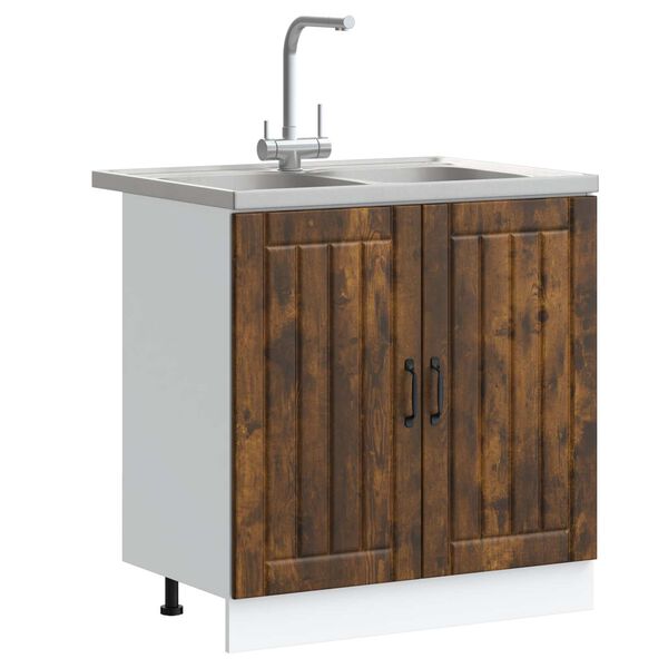 vidaXL Sink Base Cabinet Lucca 2 pcs Smoked Oak Engineered Wood