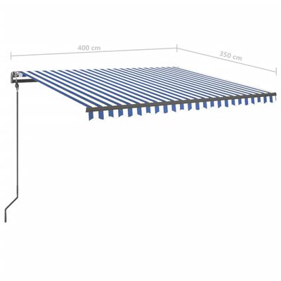 vidaXL Manual Retractable Awning with LED 4x3.5 m Blue and White