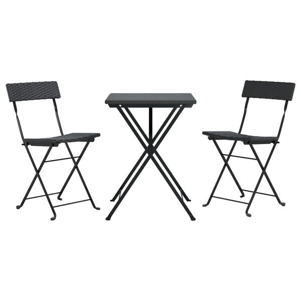 vidaXL 3 Piece Folding Bistro Set Black Poly Rattan