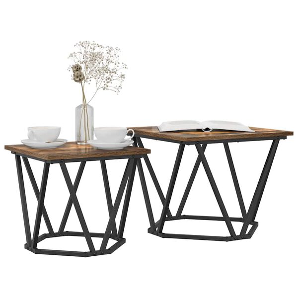 vidaXL Side Table Set 2 pcs Smoked Oak Engineered Wood and Steel